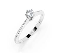 EDELIND Anillo solitario de oro blanco 585 con diamante de 0,1 ct, anillo de compromiso clásico para mujer, talla 48 (Ø15,3 mm), con elegante caja de regalo