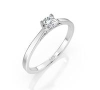 EDELIND Anillo solitario de oro blanco 585 con diamante de 0,15 quilates, anillo de compromiso clásico para mujer, talla 48 (Ø15,3 mm), con elegante caja de regalo