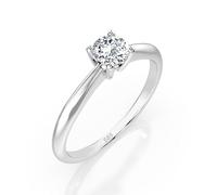 EDELIND Anillo solitario de oro blanco 585 con diamante de 0,3 quilates, anillo de compromiso clásico para mujer, talla 48 (Ø15,3 mm), con elegante caja de regalo