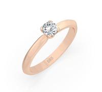 EDELIND Anillo solitario de oro rosa 585 con diamante de 0,1 ct, anillo de compromiso clásico para mujer, talla 48 (Ø15,3 mm), con elegante caja de regalo