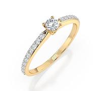 EDELIND Anillo solitario Eternity de oro amarillo 585 con diamantes de 0,1 + 0,16 quilates, talla 48 (Ø15,3 mm), con caja de regalo