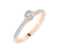 EDELIND Anillo solitario Eternity de oro rosa 585 con diamantes de 0,2 + 0,21 ct, anillo de compromiso para mujer, talla 48 (Ø15,3 mm), anillo de solicitud con caja de regalo
