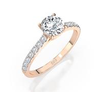 EDELIND Anillo solitario Eternity de oro rosa 585 con diamantes de 0,4 + 0,21 ct, anillo de compromiso para mujer, talla 48 (Ø15,3 mm), anillo de solicitud con caja de regalo