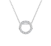 EDELIND Collar Círculo Collana a Cerchio Collier Pendentif Cercle Or Blanc 585 avec 15 Diamants 0.09 ct - Chaîne Maille Forçat, Longueur 45 (42+3) cm