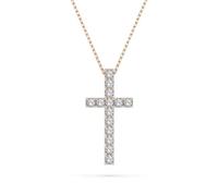 EDELIND Collar Cruz Collana a Croce Collier Croix Or Rose 585 avec 13 Diamants 0.2 ct - Pendentif en Or, Longueur 45 cm