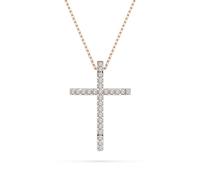 EDELIND Collar Cruz Collana a Croce Collier Croix Or Rose 585 avec 27 Diamants 0.14 ct - Pendentif en Or, Longueur 45 cm