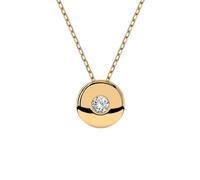 EDELIND Collar Solitario Oro Amarillo 585 - Colgante Diamante 0.04 CT Diseño Disco, Largo 45 cm