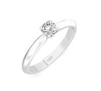 EDELIND Solitär Ring Weißgold 585 mit 0.1 ct Diamant - Klassischer Verlobungsring für Damen, Größe 71 (Ø22.6 mm), mit edler Schmuckbox