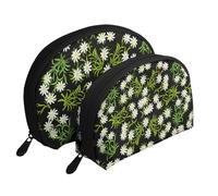 Edelweiss Alpina Suiza Floral, Bolsa de Maquillaje de Concha, Monedero pequeño para Mujer, Bolsa de artículos de tocador, Bolsa de cosméticos, 2 Piezas