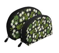 Edelweiss Alpina Suiza Floral, Bolsa de Maquillaje de Concha, Monedero pequeño para Mujer, Bolsa de artículos de tocador, Bolsa de cosméticos, 2 Piezas