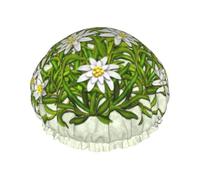 Edelweiss, flores de montaña suizas,Gorro de ducha, gorro de noche, gorro de baño elástico impermeable de doble capa, reutilizable para el cabello.