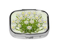 Edelweiss Flores de montaña suizas, Pastillero cuadrado para bolsillo o monedero, pequeño contenedor de pastillas, organizador de pastillas de viaje