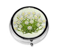 Edelweiss flores de montaña suizas, Pastillero, Pastillero redondo Pequeño contenedor de pastillas Organizador de pastillas de viaje