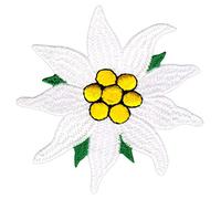 Edelweiss - Parche para planchar o coser, para planchar o coser, para ropa, parche bordado, diseño de flores de los Alpes Baviera, tamaño 7,0 x 7,0 cm