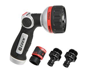 Eden 94814 Pro Metal Thumb-Control - Boquilla turbo de 6 patrones con conector rápido, pulverizador de jardín de alta presión para manguera