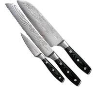 Eden Classic Damast Juego de Cuchillos de 3 piezas EQ2030-S07 Juego de Cuchillos que incluye Santoku, Cuchillo Puntilla y Cuchillo de Pan, Acero de Damasco