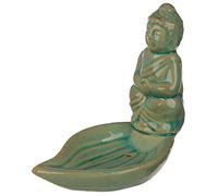 Eden Green - Buda tailandés y Hoja, cerámica, Multicolor, 10 cm de Altura x 6,5 cm de Ancho x 11 cm de Profundidad