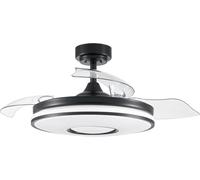 Eden pulse Ventilador DC Dani 72W, 7200LM en negro. Cuenta con 3 aspas, 6 velocidades, 108D, y temperaturas de luz 3000-4000-6000K. Incluye control remoto, memoria y temporizador de 24 horas.