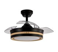 Eden pulse Ventilador negro y madera 48W 4800 lm, 3 aspas desplegables, 6 velocidades, led integrada, 34,5/47x41/91 cm