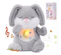 Edencomer Peluche Que Respira para Bebé, Muñeco Dormir Antiansiedad con Música y Luces, Movimiento de Respiración, Juguete para Recién Nacidos (Conejito Gris) - Regalo de Pascua
