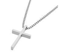 Edforce Stainless Steel Collar de cadena de caja de 24 pulgadas con colgante de cruz negra de plata lisa para hombre, 24"Inches Box Chain, Acero inoxidable, Acero inoxidable,