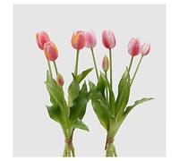 EDG Enzo de Gasperi Flor artificial de tulipán gomoso para decoración exterior, ramo 5 tulipanes falsos 2 variantes FUCSIA/BIANCO