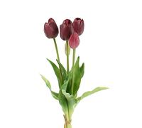 EDG Enzo de Gasperi Flor Artificial de tulipán gomoso para decoración Exterior, Ramo de 5 Tulipanes Falsos Burdeos H40 cm