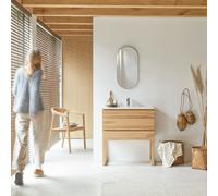 Edgar - Mueble de baño de teca maciza y cerámica de 80 cm H 90 x B 82 x T 47 cm