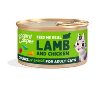 Edgard & Cooper Adult Trocitos de Cordero y Pollo de Corral en Salsa Lata Gatos 85 gr