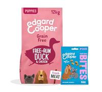 Edgard & Cooper Alimento Seco para Cachorros Pato y Pollo Sin Cereales 12 kg + Premios para Perros Salmón Bites 1x50g - Pack de Croquetas y Premios