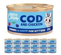 Edgard & Cooper Comida Húmeda Gatos Esterilizados o Activos Gatitos Gatos Junior Trozos en Salsa Natural Sin Cereales Latas 85g x 18 Bacalao & Pollo, Alimentación Sana Sabrosa y Equilibada
