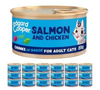 Edgard & Cooper Comida Húmeda Gatos Esterilizados o Activos Gato Adulto Trozos en Salsa Natural Sin Cereales Latas 85g x 18 Salmon y Pollo, Fácil de digerir, Alimentación Sana Sabrosa y Equilibada
