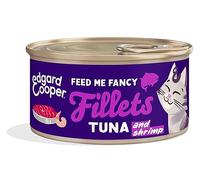 Edgard & Cooper Comida Húmeda Gatos Esterilizados o Activos Gato Filetes Natural Sin Cereales Latas 70g x 24 Atún & Gambas, Alimentación Complementaria Sana Sabrosa y Equilibada