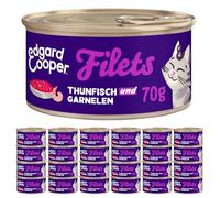 Edgard & Cooper Comida húmeda para Gatos (atún y camarón, 70 g x 24), sin Cereales, filetes para Gatitos, Gatos Adultos y Senior, Pescado Fresco, pienso complementario, Gatos esterilizados y Activos