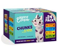 Edgard Cooper Comida húmeda para Gatos, Multipack, (Pollo/Salmón/Pavo/Cordero, 24 x 85g) trocitos en Salsa, para Gatos esterilizados o Activos, Carne Fresca con Ingredientes Naturales