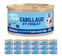 Edgard & Cooper - Lote de 18 x 85 g, Salsa para Gatos, Pasta sin Cereales, Comida Natural, Sabrosa y equilibrada (Gatito Cabillaud/Pollo)
