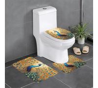 Edge Golden Peacock - Alfombra decorativa de felpa, juego de 3 protectores de baño, dormitorio, cocina, bañera, hogar, alfombra absorbente al aire libre