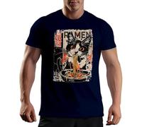 Edgy Streetwear Ramen Cat Aesthetic Urban Retro Art Tuxedo Cat Camiseta De Hombre Azul Marino Size 3XL