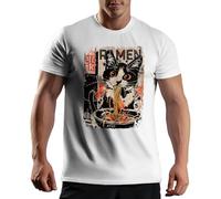 Edgy Streetwear Ramen Cat Aesthetic Urban Retro Art Tuxedo Cat Camiseta De Hombre Blanca Size 3XL