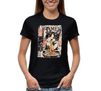 Edgy Streetwear Ramen Cat Aesthetic Urban Retro Art Tuxedo Cat Camiseta De Mujer Negra Size XL