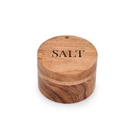 EDHAS Caja redonda de madera de acacia para sal y especias con tapas giratorias magnéticas para encimera de cocina, sal grabada en la tapa (8,89 x 8,89 x 6,35 cm)