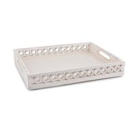 EDHAS Platters - Bandeja de Madera de Mango con Asas para Servir Desayuno en la Cama, té, café con Asas Recortadas (Blanco) (35,56 cm x 27,94 cm x 5,08 cm)