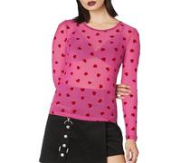 Edhomenn Camisetas de malla transparente con estampado de leopardo para mujer, cuello alto falso, manga larga, camisas casuales de otoño, camisetas de corte ajustado para el año 2000, 01 Rosa Rojo, L