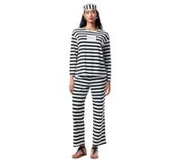 Edhomenn Conjunto de disfraz de prisionero de Halloween para mujer, camiseta de manga larga a rayas, pantalón largo, sombrero, pijama de 3 piezas, ropa de descanso, ropa de cosplay de cárcel (01