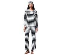 Edhomenn Conjunto de disfraz de prisionero de Halloween para mujeres adultas, camiseta de manga larga a rayas, pantalón largo, sombrero, pijama de 3 piezas, ropa de descanso, ropa de cosplay de la