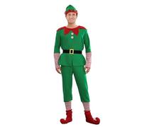Edhomenn Disfraz de elfo de Navidad para padres e hijos, 4 piezas, disfraz de elfo de Papá Noel, pantalones de vestir con sombrero, cinturón y calcetines (hombre, S)