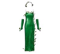 Edhomenn Disfraz de hiedra verde de lujo para mujer, disfraz de Halloween con hojas falsas, vestido de lentejuelas sin mangas con guantes (03 verde, M)