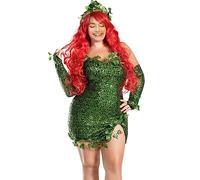 Edhomenn Disfraz de hiedra verde de lujo para mujer, disfraz de Halloween, hojas falsas, sin mangas, vestido de lentejuelas con guantes (01 verde, XXXL)