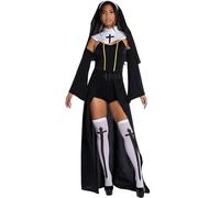 Edhomenn Disfraz de monja para mujer, disfraz de madre, ropa superior para Halloween, cosplay, 7 piezas (01, negro, L)
