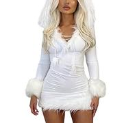 Edhomenn Disfraz de Navidad para mujer, disfraz de la señora Claus, traje de Papá Noel, disfraz de fiesta de cosplay (C-blanco, S)